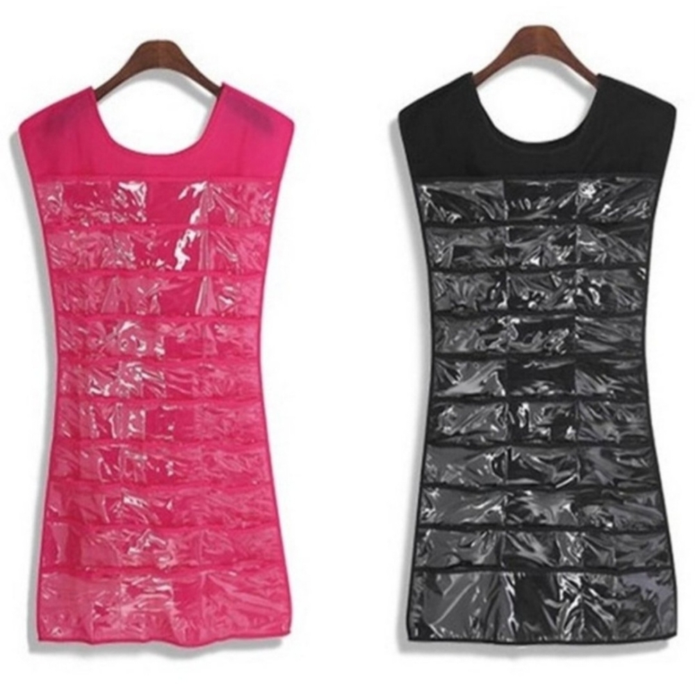 Hanging Jewelry Organizer Dual-Sided, Dress Shaped - choice of pink or black